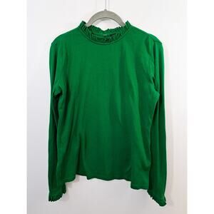 Ann Taylor Women's Green High Neck Long Sleeve Top Size Medium 100% Cotton